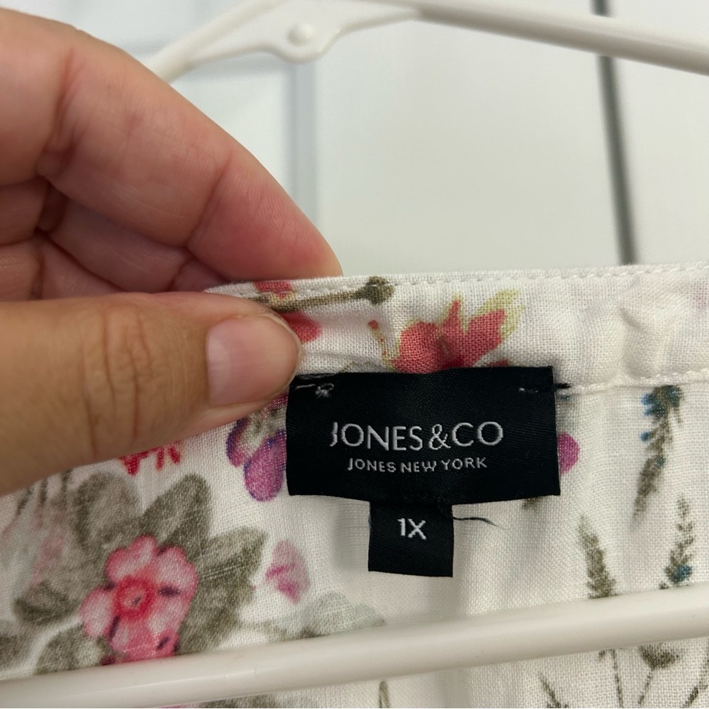 Jones NY Linen Floral High/Low Hem Roll Tab Sleeve Spring Women's Top 1X - Picture 8 of 14